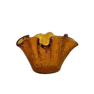 Murero Vintage MCM Art Glass Amber Freeform Dish Bowl